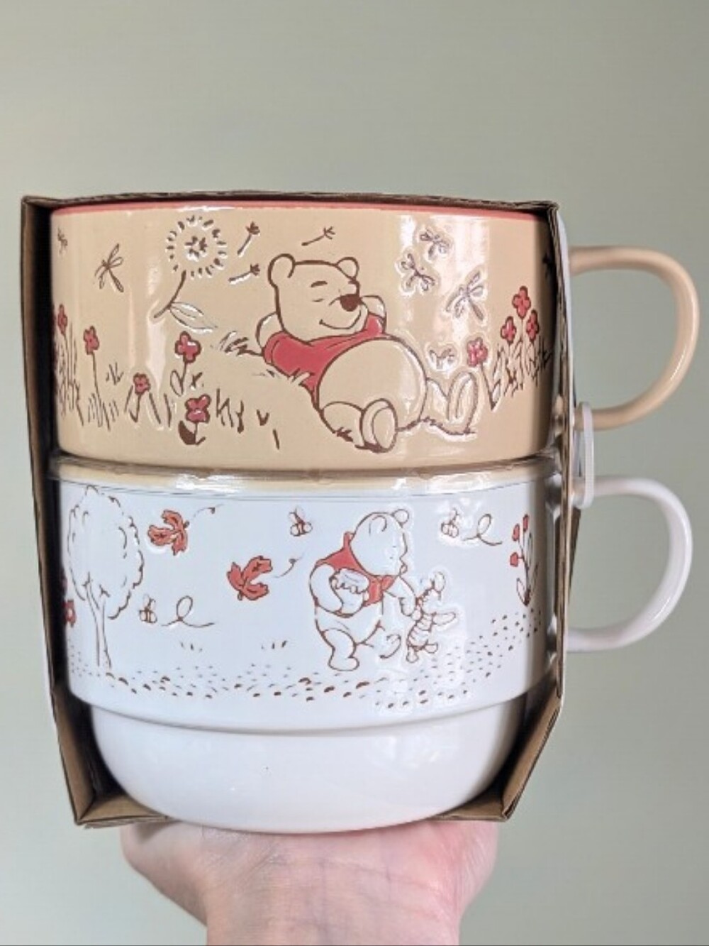 Disney Winnie the Pooh Ceramic Stacking Latte Mug Set with Fall Bloom Design🌻🍂